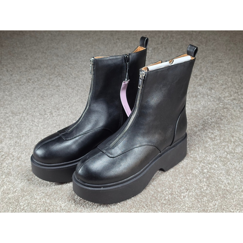 Wild Fable Black Platform Front Zip Ankle Boots Memory Foam Lug Sole Womens 9